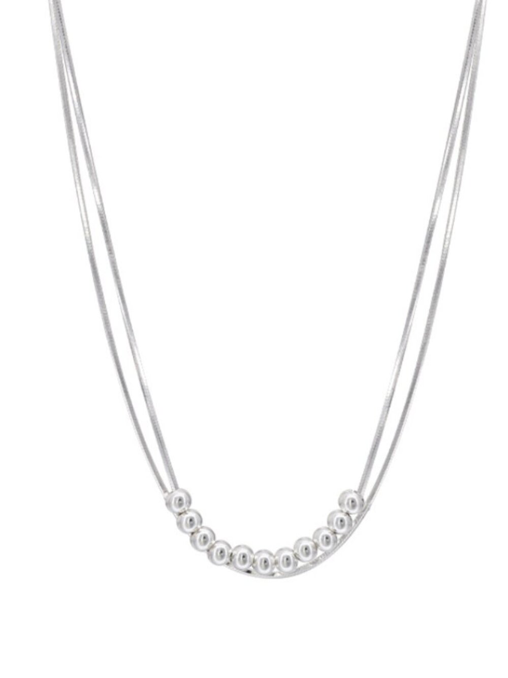 Dainty Silver Layered Clavicle Necklace Elegant Curved Liquid Bead Choker